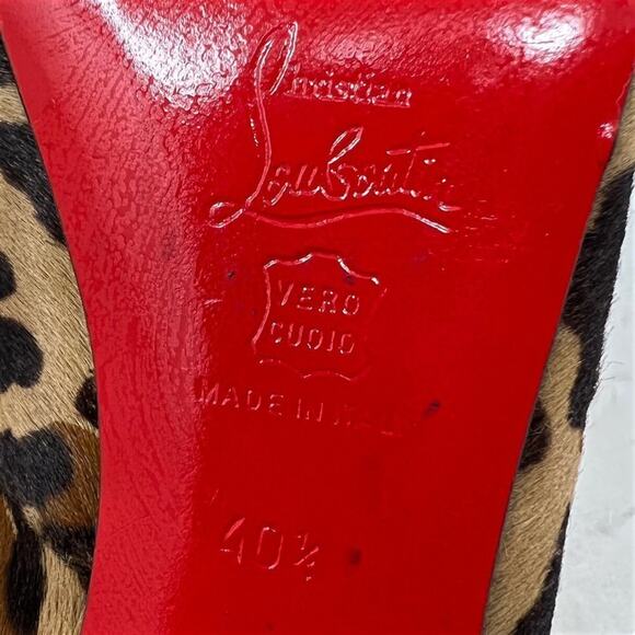 Christian Louboutin Leopard Slingback Heels 40.5 Calf Hair Peep Toe Red Sole - Picture 6 of 8